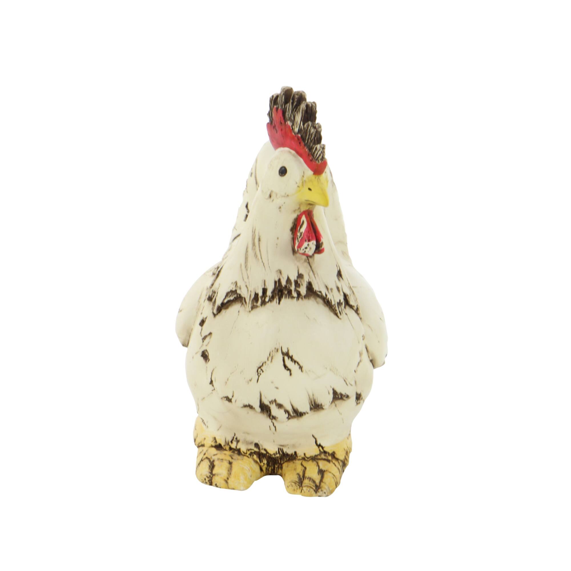 12" White Stone Rooster Garden Sculpture